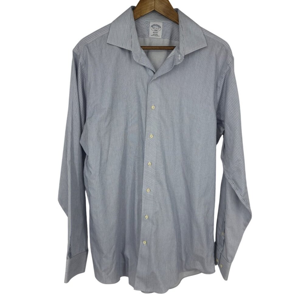 Brooks Brothers 1818 Regent Mens Non-Iron Dress Shirt 16.5 34/35 Blue Striped 10